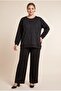 Stone Detailed Large Size Modal Knitted Sweatshirt Black - 4