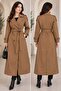 Women's Kruvaze Yka Belted Long Trench Coat - with Buttons and Belt - 3