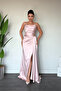 Satin Fabric Shawl Detailed Evening Dress - Pudra