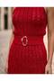 Belted Knitted Patterned Mini Knitwear Dress - 3