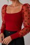 Women's Square Collar Polka Dot Tulle Sleeve Gathered Stylish Blouse
