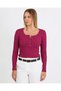 Women's Burgundy Long Sleeve Ribbed Basic Knitted Blouse with Snap Buttons - H6172 - 7