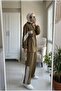 Women's Hijab Two-Piece Set Zippered Drawstring Tunic with Stripe Detail and Wide-Leg Pants Set - 4