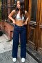 Ojo Navy Blue Lycra Super High Waist Loose Jeans Palazzo Trousers - 2