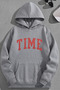 Unisex 3 Thread Cotton Gray Time Print Loose Fit Sweatshirt Hoodie