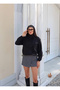 Women's Black Stand Collar Parachute Fabric Snap Fastener Bomber Jacket 4021 - 4