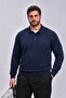 Men's Winter Large Size Pocket Polo Navy Blue Sweatshirt - 6