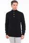 Black Men's 80% Wool 20% Acrylic Hair Knit and Diamond Patterned Buttoned Stand Collar Knitwear Sweater Trist-5374