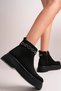 Ceyda Women's Black Suede Look Stone Chain Detailed Zippered Thick Sole Bootie Short Bootie - 3