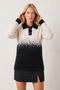 Women's Black Ecru Knitwear Sweater – Polo Collar, Patterned, Buttoned, Long Sleeve - 2