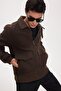 Men's Relax Fit Comfortable Cut Shirt Collar Zippered Sleeves Elasticized Hem Pocketed Brown Cashmere Coat - 5