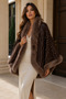 Women's Brown Fur-Trimmed Sequined Poncho Pnc02