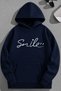 Unisex 3 Thread Cotton Navy Blue Smile Print Loose Fit Sweatshirt Hoodie