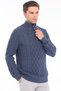 İndigo Men's 80% Wool 20% Acrylic Hair Knit and Diamond Patterned Buttoned Stand Collar Knitwear Sweater Trist-5374 - 4