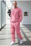 Men's Pink Crew Neck Pink Cuffed Elastic Tracksuit Set - 5