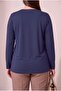 Special Print Detailed Plus Size Knitted Knitwear Blouse Navy Blue - 6