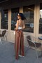 High waist striped wide leg palazzo pants - brown burgundy 0147 - 5