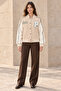 Women's P Embroidered Contrast Sleeves Oversize College Bomber Jacket - Beige - 3