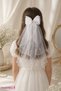 White Tulle Pearls and Stones Girls' Lace Long Veil Bowknot Hair Clip - Wedding Engagement Evening Dress Hair Clip