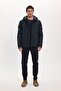 Men's Regular Fit Comfortable Cut Hooded Multi-Pocket Smoked Coat with Button Detail and Zipper Cuffs - 2