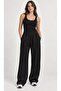Women's Black Wide-Leg Modal Palazzo Sweatpants with Tie Waist