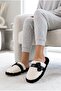 Women's Plush House Slippers with Furry Bow, Soft Sole, Warm, Open-Back Winter Slippers
