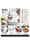 10 Inch Deep Plate Set of 4, Dark Floral Design Dinner Plates, 25 cm Large Soup Pasta Curry Serving Plates for Home Kitchen Dining