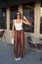 High waist striped wide leg palazzo pants - brown burgundy 0147