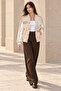 Women's P Embroidered Contrast Sleeves Oversize College Bomber Jacket - Beige