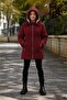 Burgundy Girl's Inflatable Coat with Drawstring Waist, Plush Fur Inside, and Removable Hood 24893 - 2