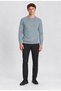 Men's Blue Crew Neck Diamond Knit Corspan Knitwear - 2