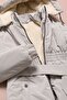 Gray Girl's Detachable Hooded Inflatable Coat with Belt and Fur Inside 24880 - 5