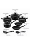 12 pcs Black Aluminum Cookware Set with Interior and Exterior Starflon Excellent Nonstick Coating - 4