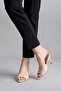 Sermoda Heeled Women's Slippers - 5 cm Thin Heeled Women's Slippers Beige - 4