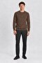 Men's Brown Crew Neck Diamond Knit Corspan Knitwear - 4