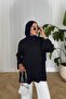 Women's Slit Detail Striped Sweatshirt Navy Blue - 3