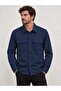 Men's Navy Blue Long Sleeve Regular Fit Double Pocket Shirt
