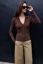 Ribbed Knitwear Blouse Brown