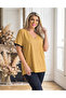 Plus Size V-Neck Cotton Blouse with Lace Detail on Sleeves - 6