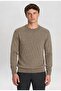 Men's Beige Crew Neck Diamond Knit Corspan Knitwear