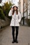 Gray Girl's Detachable Hooded Inflatable Coat with Belt and Fur Inside 24880