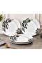 11 Inch Deep Plate Set of 4, Grey Flora Floral Design Dinner Plates, 28 cm Large Soup Pasta Curry Serving Plates for Home Kitchen Dining,BB1678