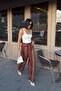 High waist striped wide leg palazzo pants - brown burgundy 0147 - 2