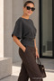Bat Sleeve Belted Anthracite Blouse - 3