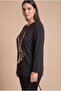 Special Print Detailed Plus Size Knitted Knitwear Blouse Black - 2