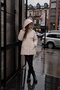 Beige Girls' Plush Fur Hooded Long Cut Inflatable Coat with Elastic Waist 24887