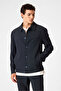 Navy Blue Textured Modern Jacket - 4