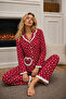 Ruffled Viscose Detailed Baby Collar Buttoned Long Sleeve Patterned Pajama Set