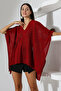 Women's Silvery Asymmetrical Transparent Flowy Knitwear Cape Poncho Red