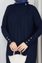 Women's Block Patterned Mercerized Knitwear Dress with Stone Collar - 7